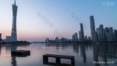 广州广州塔珠江新城珠江两岸日转夜延时固定延时摄影